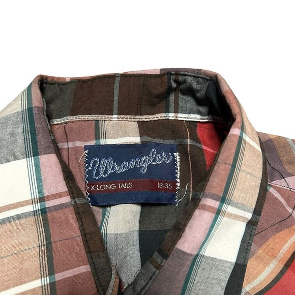Vintage Wrangler Shirt 18-35 X Long Tails Pearl Snap Cowboy Cut Western‎ Plaid - Picture 2 of 7